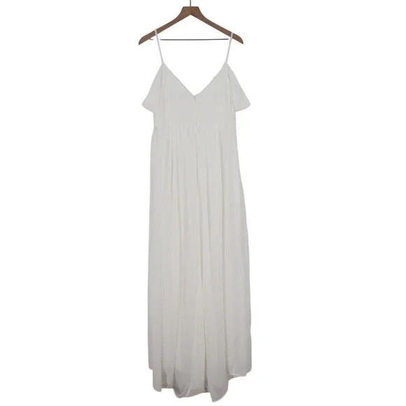 Lulus Marcelyn Maxi Dress Womens XL White Pleated V-Neck Cold-Shoulder Back Zip - Picture 8 of 9